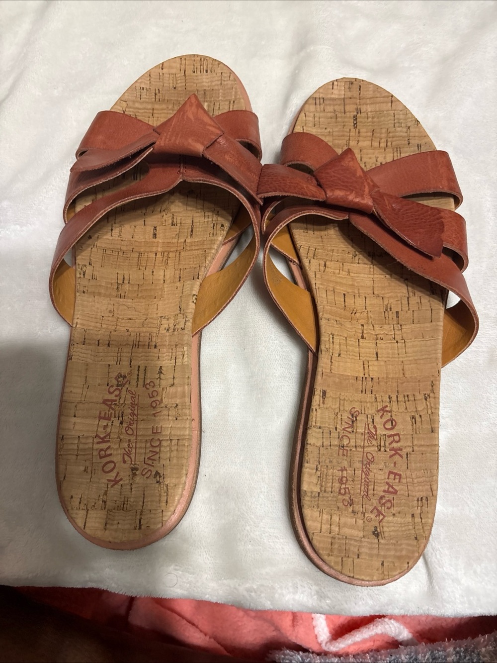 Kork-Ease Women's Rust Leather Bow Cork Slide Sandals 9 m